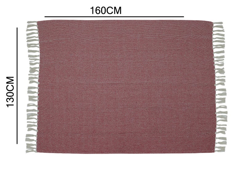 Ambrosia 130 x 160 cm Cotton Herringbone Throw Blanket in Red for Couch, 400GSM Soft Decorative Tassel Fringe Sofa Cover and Boho Bed Runner - Image 4